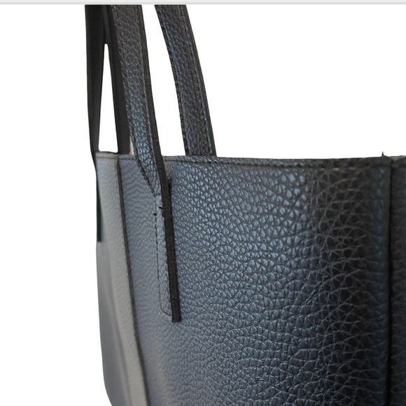 Vince Camuto Black Leather Luck Tote Bag Gray Stripe - Picture 4 of 10